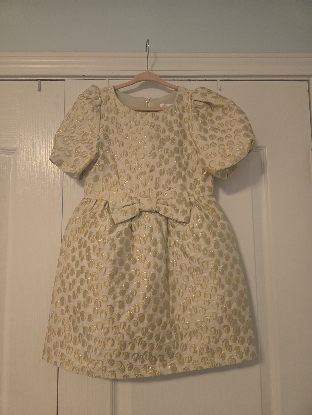 GB girls Cream and Gold Polka Bow Formal Dress